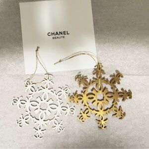 CHANEL Gold and White Snowflake Ornaments